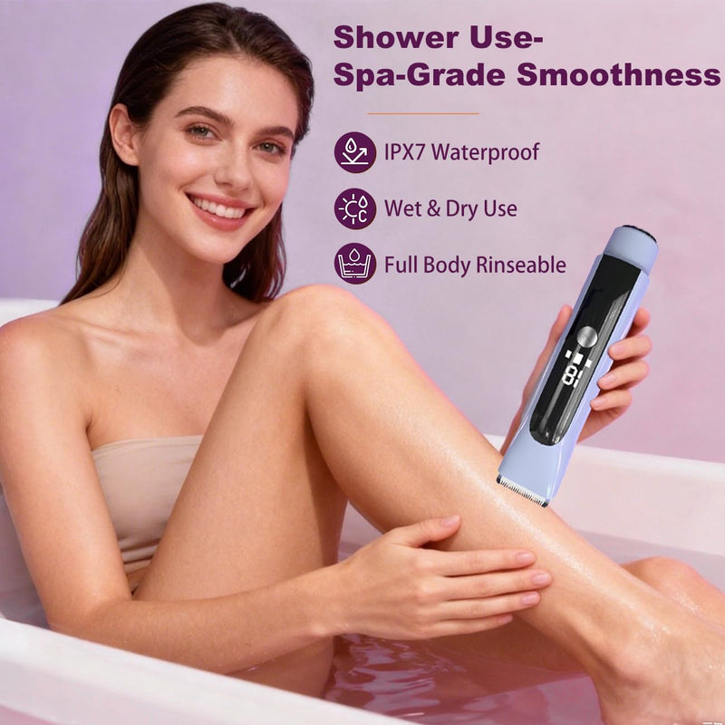[Australia] - Electric Shaver for Women,2-in-1 Painless Hair Removal & Trimmer, IPX7 Waterproof for Shower Use for Face & Body Smooth Skin with LED Display, Rechargeable Razor for Travel Use Purple 