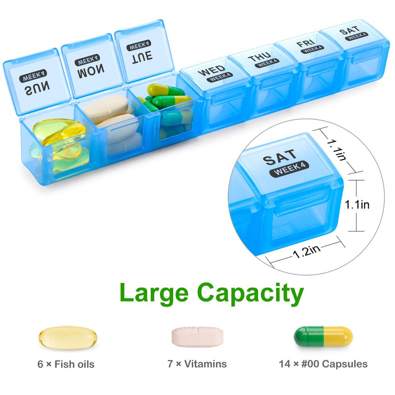 Sukuos Monthly Pill Organizer 28 Day Easy to Open, Large Moisture-Resistant Pill Box Cases with Dust-Proof Box and Clear Lid for Vitamin/Fish Oil/Supplements Green & Yellow