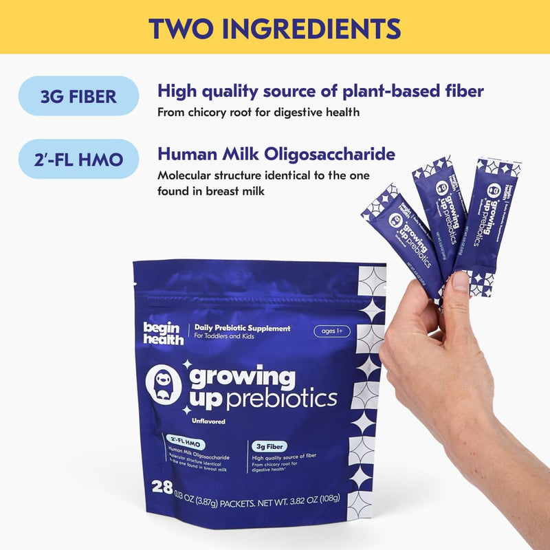 [Australia] - Begin Health Daily Growing Up Prebiotics 28-Pack - Kids Digestion Powder, for Constipation Prone Kiddos | Softens Stool for Easy Pooping | Fiber Rich w/Chicory Root, Tasteless & Textureless 