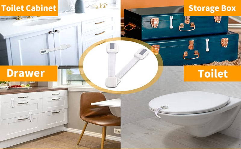 [Australia] - Vmaisi Baby Proofing Cabinet Locks - Childproofing Adjustable Multi Use Straps Latches for Drawers, Fridge, Dishwasher, Toilet Seat, Cupboard, Closet, Oven,Trash Can, Adhesive No Drilling (White) (4) 4 