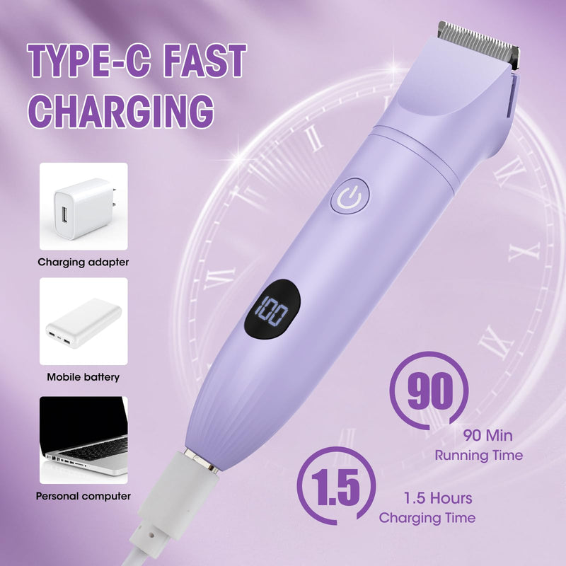 [Australia] - Lanumi 3 in 1 Bikini Trimmer for Women Rechargeable Electric Razors Wet/Dry Pubic Body Hair Trimmer Facial Hair Remover IPX6 Waterproof LCD Display Purple 