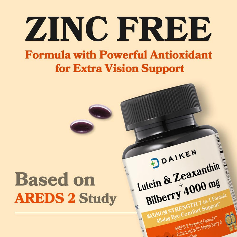 DAIKEN Lutein & Zeaxanthin AREDS 2 Inspired Eye Health, 30 Softgels | 7-in-1 Complex with Astaxanthin, Maqui Berry, Bilberry & Flaxseed Oil - Macular & Blue Light Support - Non-GMO, Lab Tested NEW 30 Count (Pack of 1)