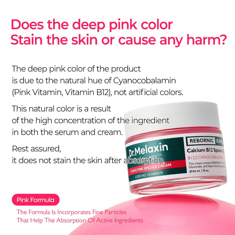 Dr.Melaxin Cyano Pink Spicule Cream with Calcium & Vitamin B12, Spicule Treatment for Dark Circles & Fine Lines, Niacinamide for Hydrating & Firming, 1.69 fl.oz