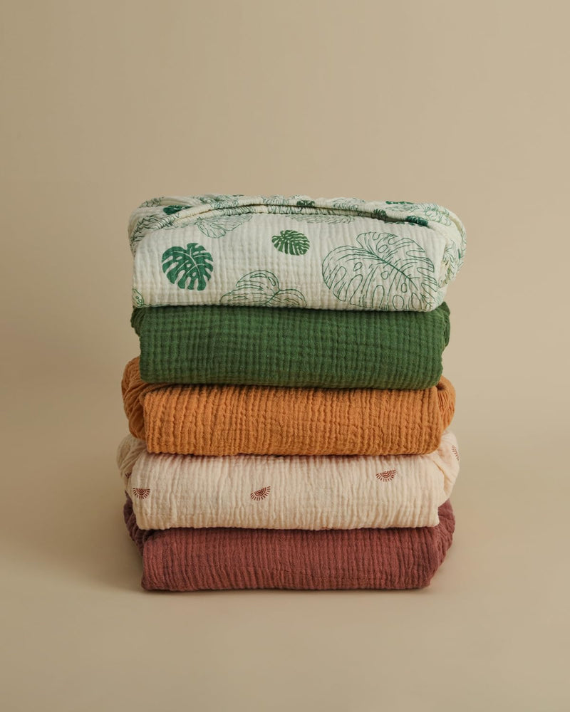 [Australia] - Muslin Crib Sheets, Cotton Neutral Crib Sheet for Baby Girls and Boys, Fitted for Standard Crib Mattress & Toddler Bed Mattress (52"x28"), Soft and Breathable, 2 Pack(Monstera&Dark Green) Monstera & Dark Green Crib Sheets 2 Pack 