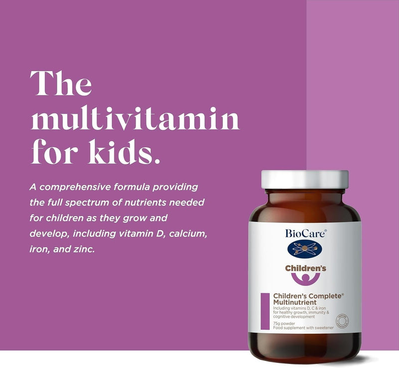 BioCare Children’s Complete Multinutrient - Kids’ Daily Powder with Vitamin D, Calcium, Iron, Zinc, Choline & B Vitamins - for Growth, Immune Support & Cognitive Function - Banana Flavour - 75g