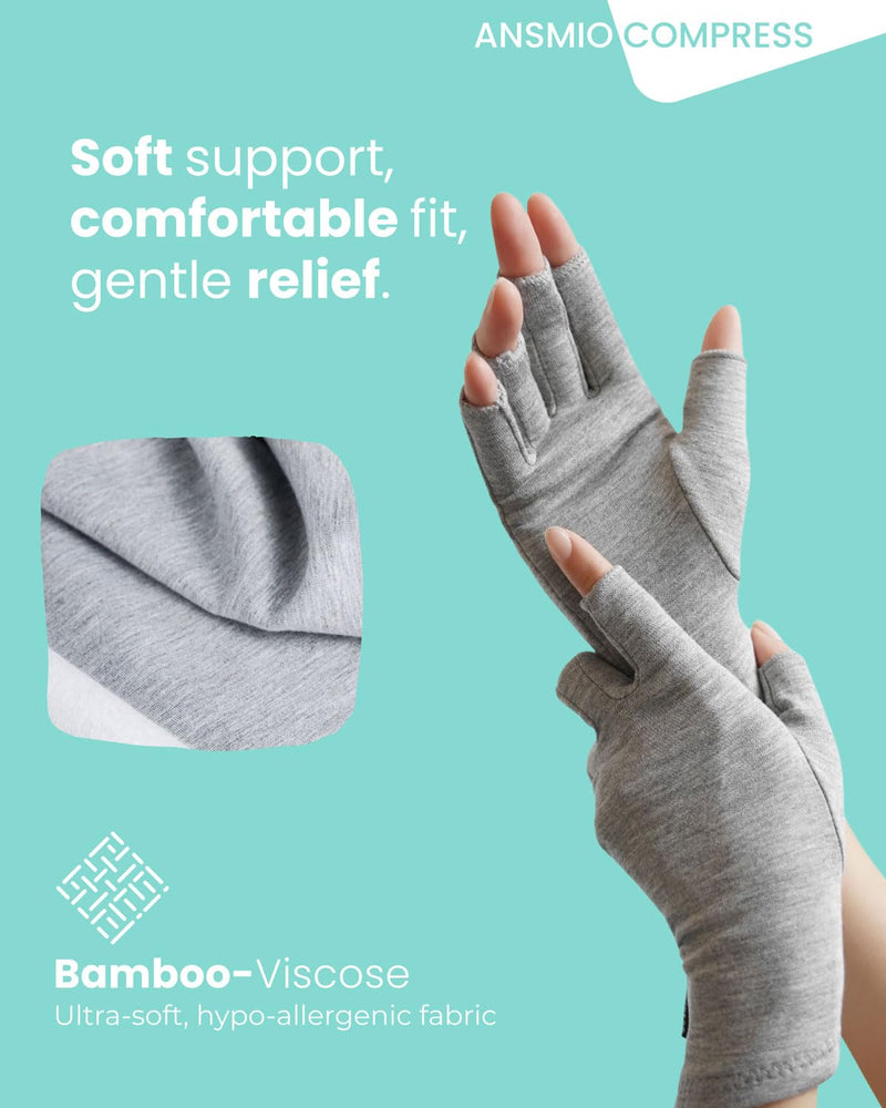 [Australia] - Rayon Derived from Bamboo Compression Gloves ‚Äì Fingerless Arthritis & Carpal Tunnel Support, Lightweight Moisture-Wicking, Gentle Relief for Men & Women, Size M Medium Grey 