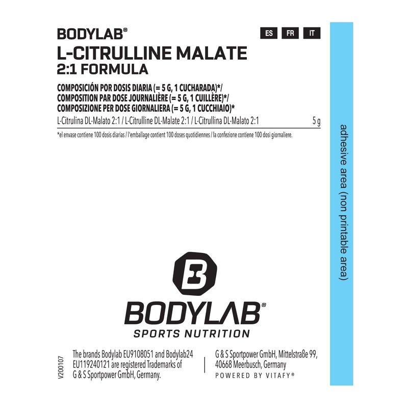[Australia] - Bodylab24 L-Citrulline Malate 500g, 5g L-Citrulline Malate per daily dose, citrulline malate formula in a ratio of 2:1, perfect for high-intensity workouts, tasteless powder 