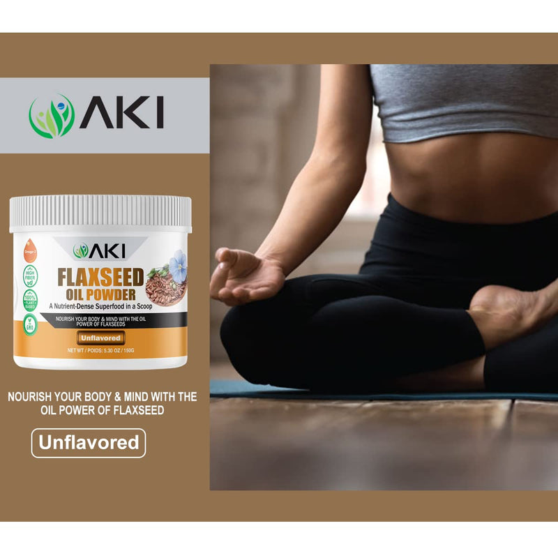 [Australia] - AKI Flaxseed Oil Powder - Packed with Essential Nutrients Like Omega-3 Fatty acids, Fiber, & Lignans - Free from Artificial Additives, Made with Ideal Quality Ingredients (5.30oz/150g) 