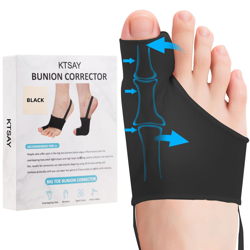 2PCS Bunion Corrector for Women & Men, Big Toe Straightener with Splint & Pads, Comfortable & Breathable for Day/Night Support, Hallux Valgus Pain Relief Non-Slip Socks Black 1