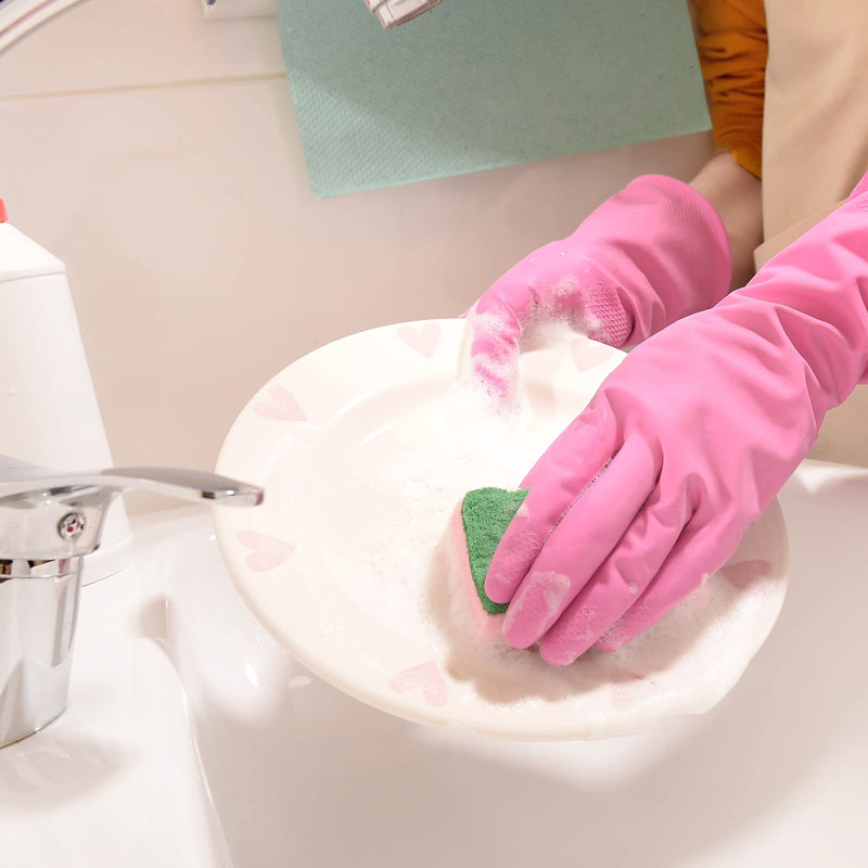 [Australia] - Rubber Kitchen Dishwashing Gloves - 4 Pairs Colorful Reusable Household Cleaning Gloves for Washing Dishes and Cleaning Tasks, Flexible Long-lasting and Non-Slip (Medium, Blue+Pink+Yellow+Orange) Medium 4 Color 