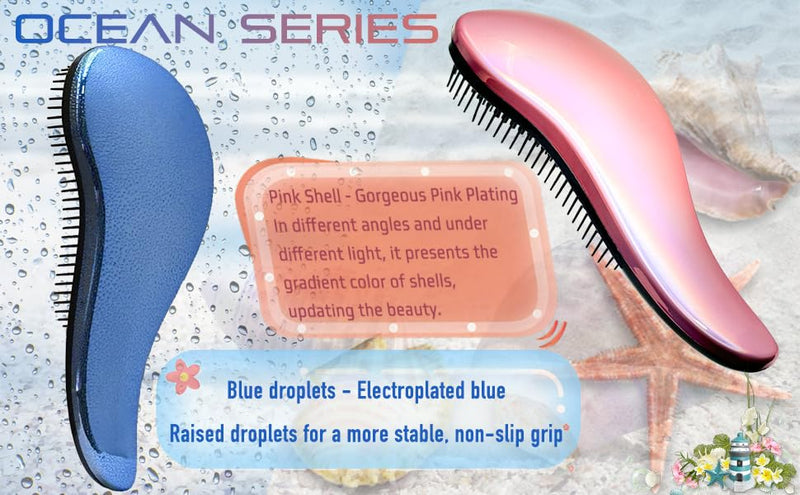 WYNK Hair Brush Detangler for Adults & Kids，Detangling Comb Hair Styling Tools & Appliances for Natural/Wavy/Curly/Coily/Wet/Dry/Oil/Thick/Straight/Long Hair(2Pack Blue Drops & Gradient Shell) 2 Pack