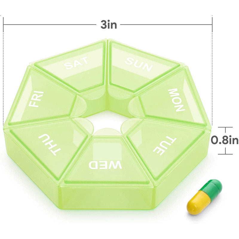 2PCS Weekly Pill Organizer Large 7 Day Pill Box Organizer Daily Medicine Case for Vitamin Fish Oil Pills Supplements Arthritis Friendly Green