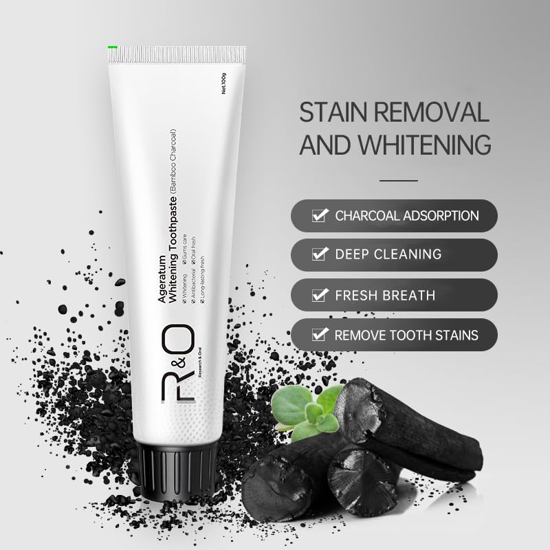 [Australia] - R&O Ageratum Whitening Toothpaste with Bamboo Charcoal, 3.53 oz - Great for Teeth Whitening, Reduces Plaque, Removes Stubborn Stains, Promotes Oral Health, Long - Lasting Fresh Breath (1) 1 