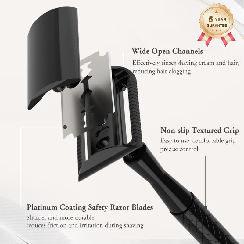 Matte Black Safety Razor and 50 Razor Blades