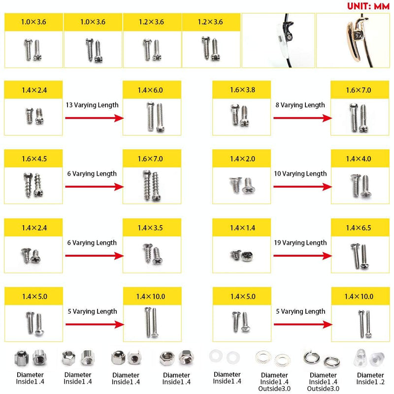 [Australia] - Precision Screwdriver Set, Eyeglass repair kit with 10-style screwdrivers/nose pads/4 in 1 portable screwdrivers/ear hook/tweezer for eyeglasses sunglass watch calculator (with 70-style screws) 