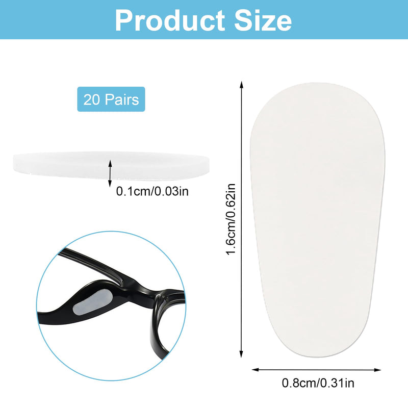 [Australia] - 20 pairs of silicone nose pads, 1.0 mm non-slip self-adhesive nose pads, non-slip adhesive pad for glasses and sunglasses, non-slip self-adhesive nose pads (clear) 