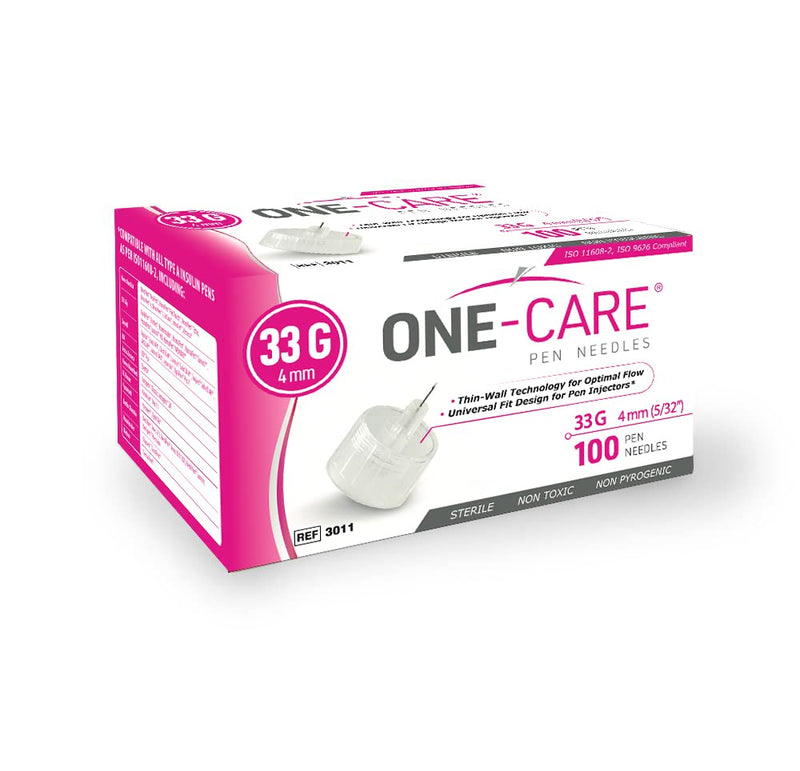 [Australia] - ONE-CARE Insulin Pen Needles 33G x 4mm (5/32''), Box of 100, Universal Fit 