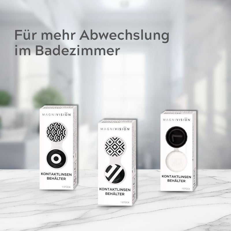 [Australia] - MAGNIVISION contact lens case with left-right marking in black and white design, contact lens case for hygienic storage of hard and soft contact lenses, classic style 