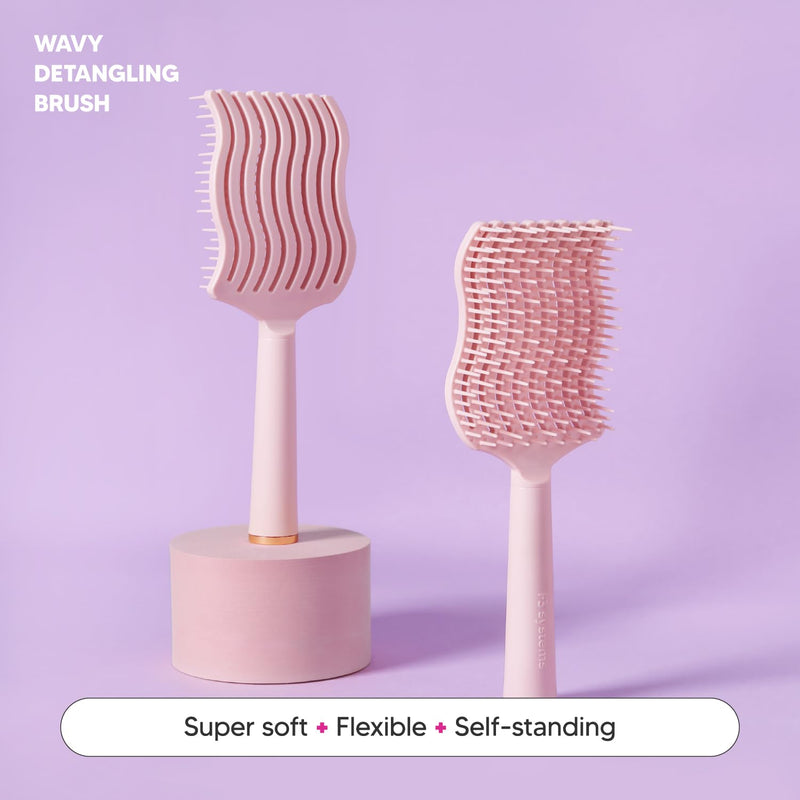 Wavy Detangling Brush(Soft Bristles), Detangler Comb with Flexible Bristles, Remove Knots and Tangle, Scalp Massage, Wet & Dry Hair, Detangling Brush for Adult and Kids Hair,