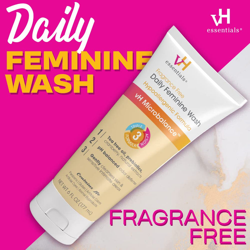 [Australia] - vH essentials Daily Feminine Wash - Fragrance Free, Hypoallergenic with Tea Tree Oil & Prebiotic - For Ph Balance, Intimate Odor Block, Vaginal Health - Gentle Formula Body Care - 6 Fl Oz 
