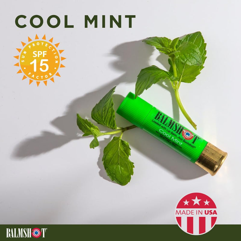 BALMSHOT Lip Balm 4-Pack - SPF 15 Beeswax Formula with Aloe & Vitamin E, PABA Free - Classic, Cool Mint, Vanilla Mint & Pink Camo Vanilla Mint - 20-Gauge Brass Tube - Made in USA