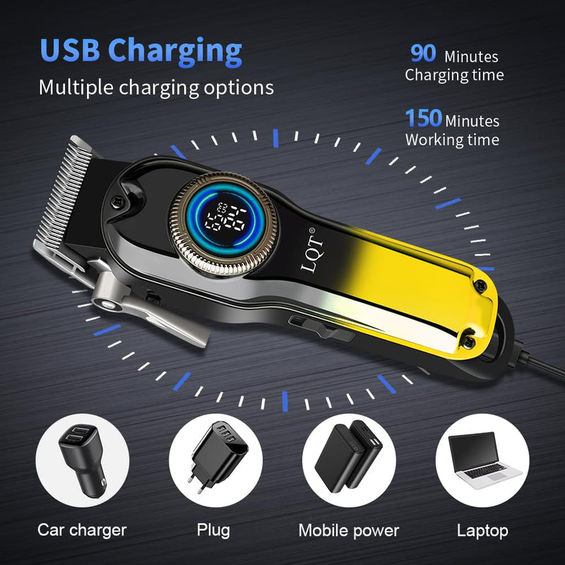 [Australia] - LQT® Hair Clippers for Men Professional, Body Hair Trimmer & Cordless Grooming Set with LED Display Zero Gap Clippers,Fade Haircut Kit, Electric Hair Cut Machines- Ideal Gifts for Men (Gold) Gold 