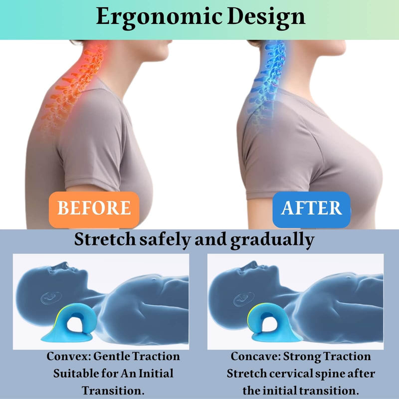 [Australia] - Cervical Traction Device, Neck Stretcher Cervical Traction for Muscle Relax, Neck Hump Corrector for TMJ Pain Relief, Shoulder Relaxer, Spine Corrector (Blue) 