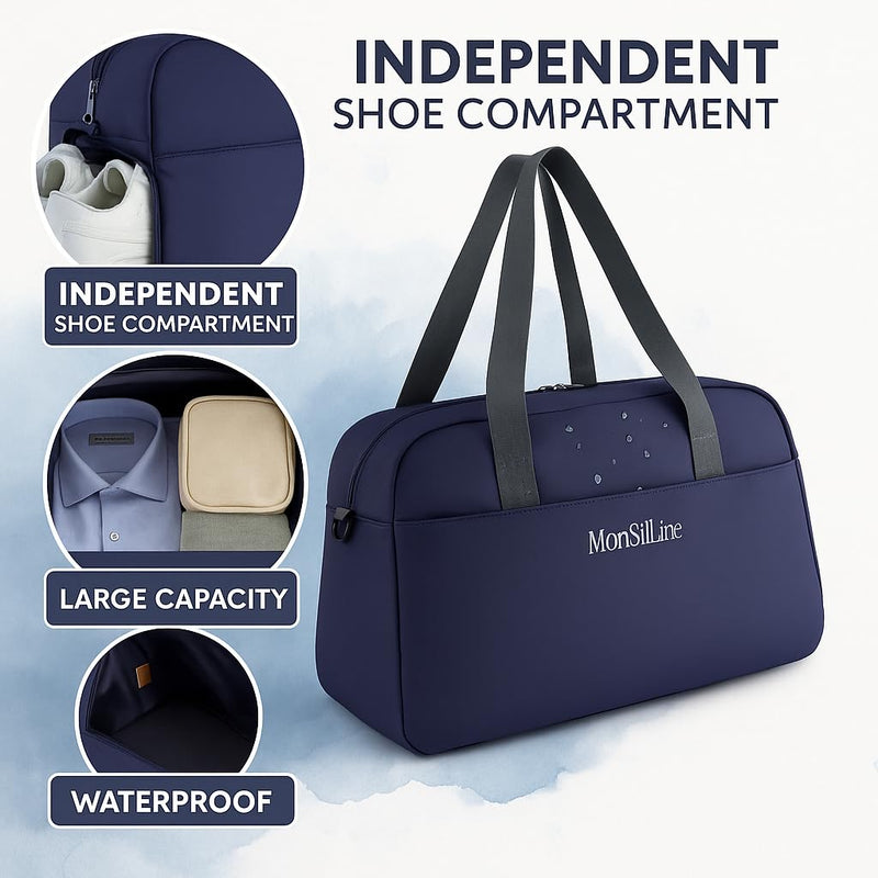 Gym Bag for Women Men with Shoe Compartment, Waterproof Small Duffle Bag for Travel, Sports, Weekend Lightweight Carry On Tote Bag (Blue) Blue