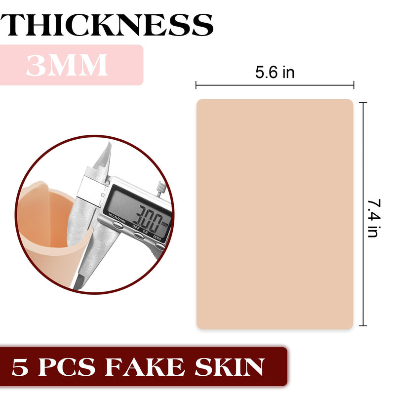 [Australia] - 5Pcs Fake Skin 3MM - Ruicoo Tattoo Skin Double Sides Tattoo Practice Skin, Tattoo Fake Skin for Beginners and Experienced Artists Tattoo Supplies 5pcs 3MM tattoo skin 