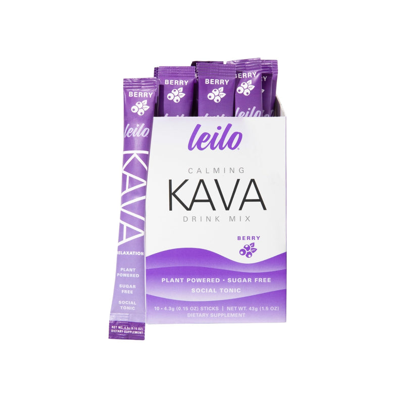 [Australia] - LEILO Calming Kava Drink Mix ‚Äì Berry, 10 Stick Packs (Plant-Based Relaxation Powder, Non-Alcoholic, Sugar-Free Herbal Supplement) 