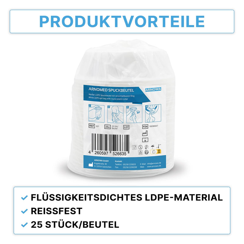 [Australia] - 25x ARNOMED spit bags, liquid-tight LDPE vomit bags, leak-proof spit bags with ring, spit bags 2000 ml, vomit bags for travel and pregnancy sickness, vomit bags for children and adults 25 