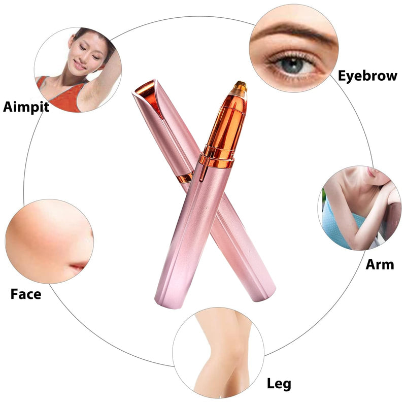 2 Pack USB Rechargeable Portable Electric Eyebrow Trimmer Pen for Women,Painless Precision Eyebrow Hair Remover, Safe Eyebrow Shaver Razor Tool for face Leg Lip Armpit Hand(Rose Gold) Rose Gold