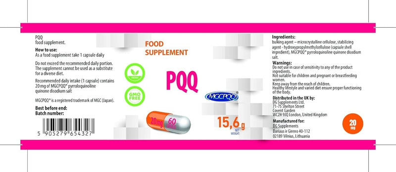 [Australia] - Hepatica PQQ (MGCPQQ) 20mg 60 Vegan Capsules, (Pyrroloquinoline Quinone), Laboratory Tested, High Dose, Non-GMO & Gluten Free 