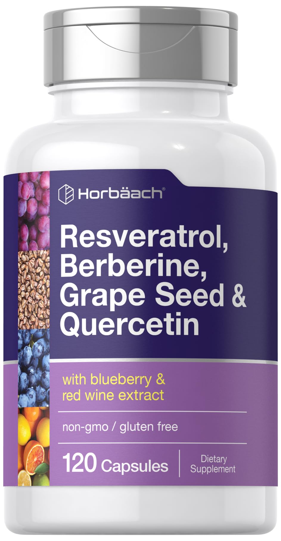 Horbäach Resveratrol Berberine Grape Seed & Quercetin | with Blueberry & Red Wine Extract | 120 Capsules | Non-GMO, Gluten Free Supplement