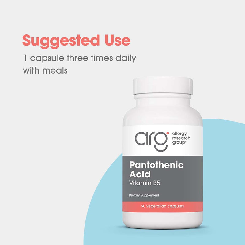 ARG Pantothenic Acid 500 mg Vitamin B5, Metabolic, 90 Count | 500 mg Vitamin B5 in Hypoallergenic Vegetarian Capsules for Metabolism and Adrenal Gland Support, 90 Servings