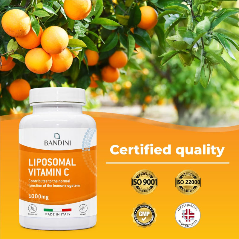 Bandini® Liposomal Vitamin C | High Strength Ascorbic Acid Capsules, High Absorption & Bioavailability | Immunity, Energy, Skin Support - Boosts Collagen & Reduces Fatigue (180 Count (Pack of 1)) 180 count (Pack of 1)