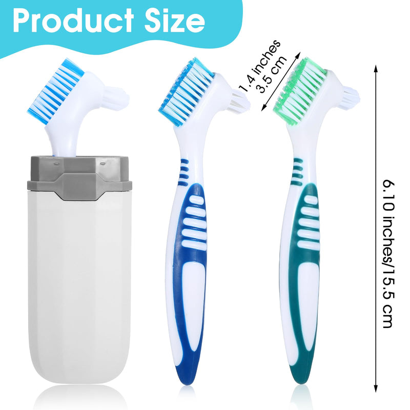 [Australia] - YUXIANLB Set of 2 Denture Cleaning Brushes Denture Toothbrushes Denture Cleaning Brush with White Case Multi-Layer Bristles & Ergonomic Rubber Handle for Denture Care Green & Blue 