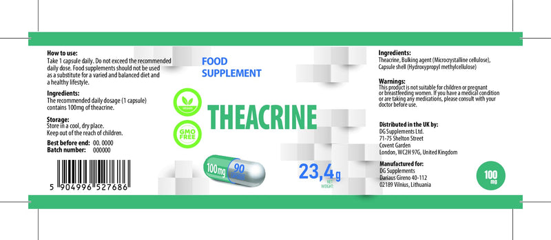 Hepatica Theacrine 100mg | 90 Vegan Capsules | 3-Month Supply | Single Ingredient | 3rd Party Lab Tested