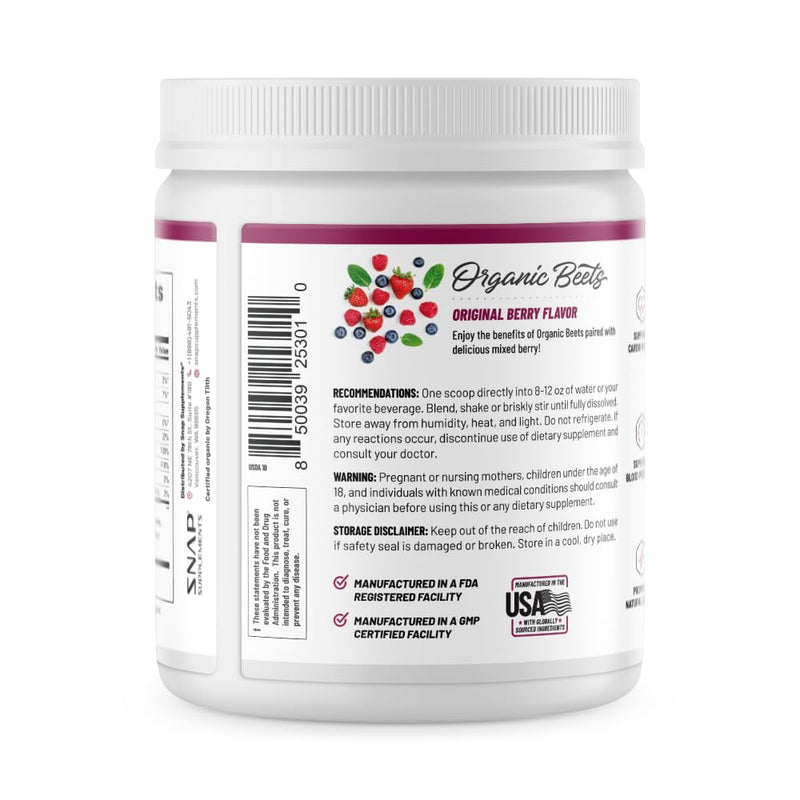 [Australia] - Snap Supplements USDA Organic Beet Root Powder, 3-in-1 Nitric Oxide Supplement, Support Healthy Blood Circulation, 250g (Mixed Berry) Original Berry 