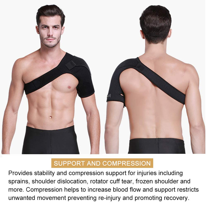 HUEGLO Left Shoulder Brace for Women and Men,Adjustable Neoprene Torn Rotator Cuff Shoulder stabilizer Support for Injury Prevention Immobilizer, Dislocated AC Joint,Frozen Pain,Tendinitis.
