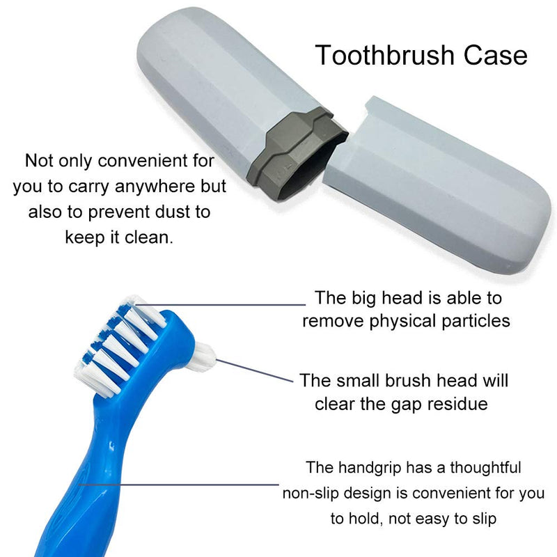 [Australia] - Denture Case Kit - 2 Bath Cups, 2 Brushes & 2 Portable Toothbrush Boxes, Retainer Bath With Lid, Cleaning Boxes, Travel Toothbrush Kit Blue & Light Green 