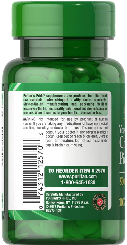 [Australia] - Puritans Pride Chromium Picolinate 500 Mcg Yeast Free, 100 Count 100 Count (Pack of 1) 