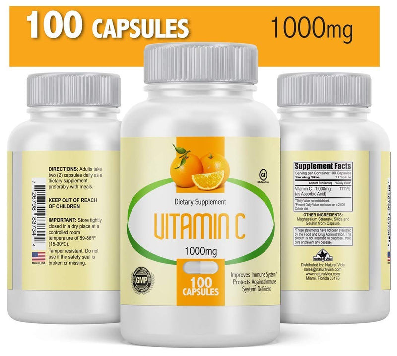 Vitamin C 1000mg 100 Capsules (2 Bottles)