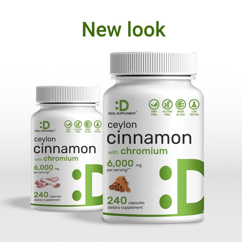 [Australia] - Ceylon Cinnamon 6000mg with Chromium 1000mcg, 240 Capsules | Active Inner Bark Extract, True Sri Lanka Source | Natural Cinnamon Supplements 