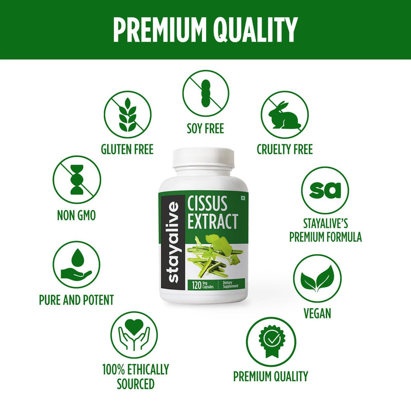 [Australia] - STAY ALIVE Cissus Quadrangularis Supplement 1000mg, 120 Pills, Pure Extract Powder with 40% Ketosterones, Non-GMO and Gluten-Free Cissus Extract Capsules for Men and Women 