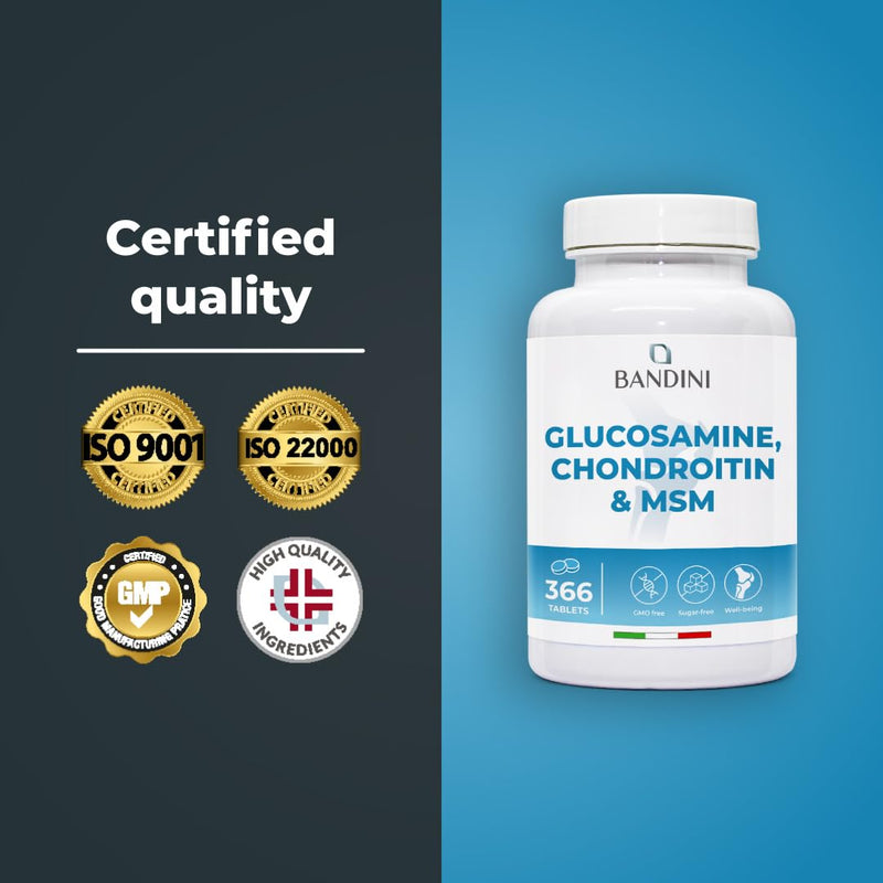 Bandini® Glucosamine Chondroitin + MSM & Vitamin C | 366 Tablets for 6 Months | Complex Formula with 600mg Glucosamine, 100mg Chondroitin & MSM per Daily dose | High Dosage