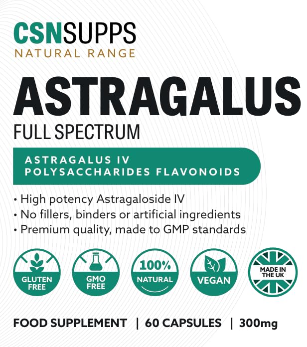 CSN Astragalus Full Spectrum 300mg Supplements | 60 Astragalus Capsules | Astragalus Supplements | 100% Vegan | 30 Day Supply