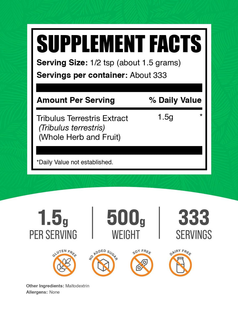 [Australia] - BulkSupplements.com Tribulus Terrestris Extract Powder - Tribulus Terrestris Supplements, Herbal Supplement - Gluten Free, 1.5g per Serving, 500g (1.1 lbs) (Pack of 1) 1.1 Pound (Pack of 1) 