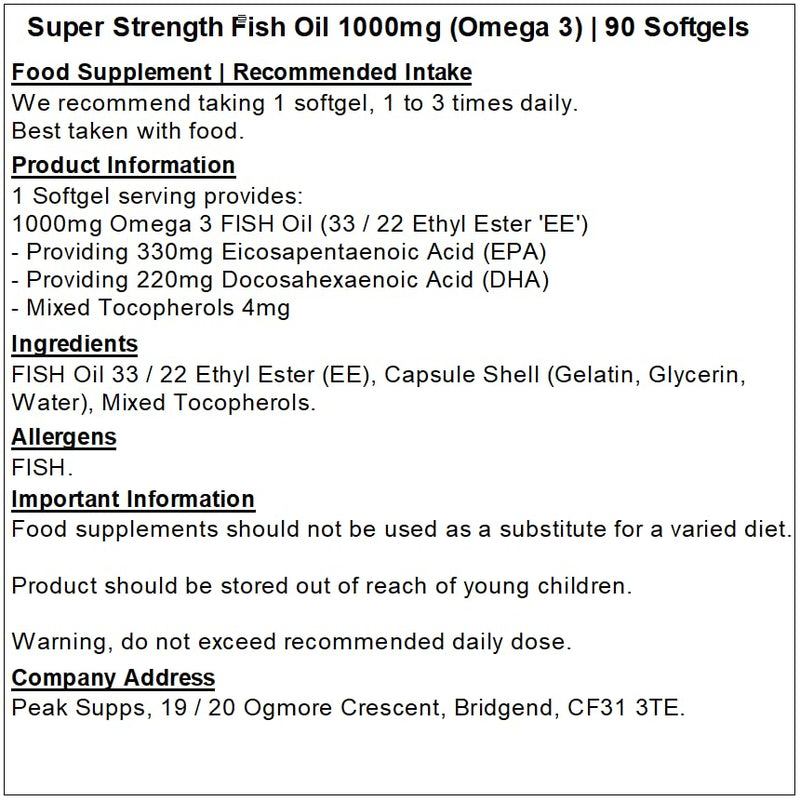 Super Strength Fish Oil Omega 3 1000mg Softgels | 33:22 Ratio (90) 90 Softgels