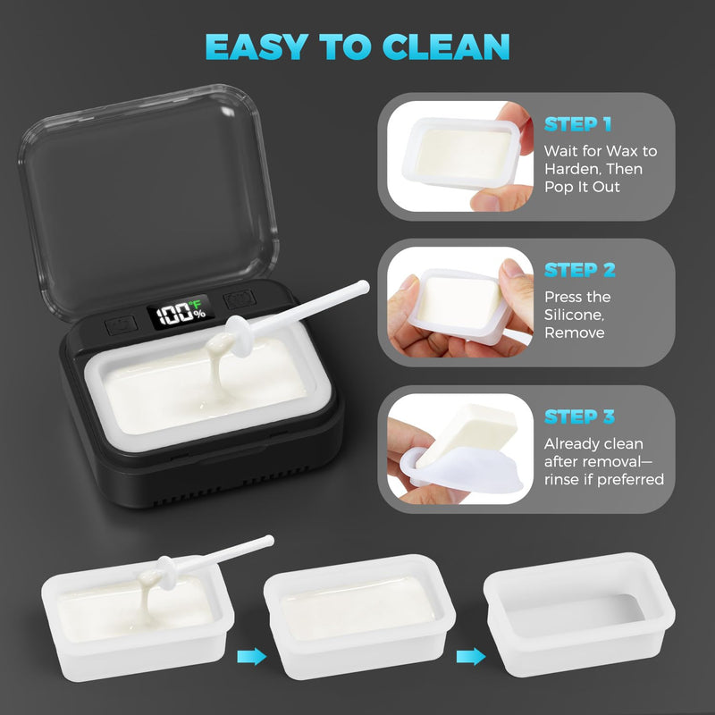 [Australia] - Nose Wax Kit Men,Nose Hair Waxing Kit with Adjustable LED Display,Ear Hair Removal Kit for Men Women 100 g Wax 70 Applicators,Constant Temp,USB Heated,Pocket-Size,Black Black 